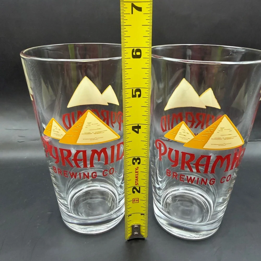 Pyramid Brewing Co Pint Glass Set of 2 Yellow Pyramid Logo Clear Beer Glasses 6